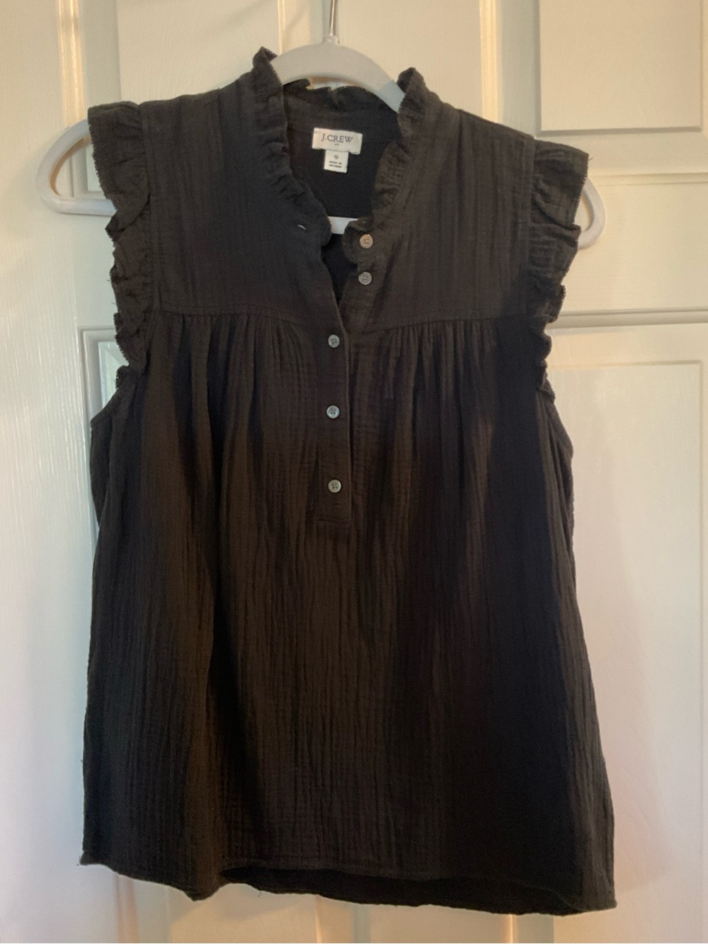 J. Crew Black Ruffled Sleeveless Cotton Gauze Top